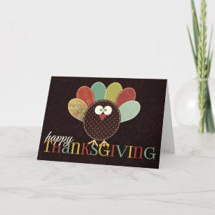 Single Patchwork Turkey Thanksgiving Holiday Card