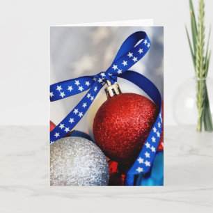 Single Patriotic Christmas Ornament Holiday Card
