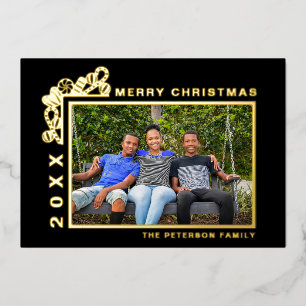 Single Photo Merry Christmas Gold Foil Holiday Card