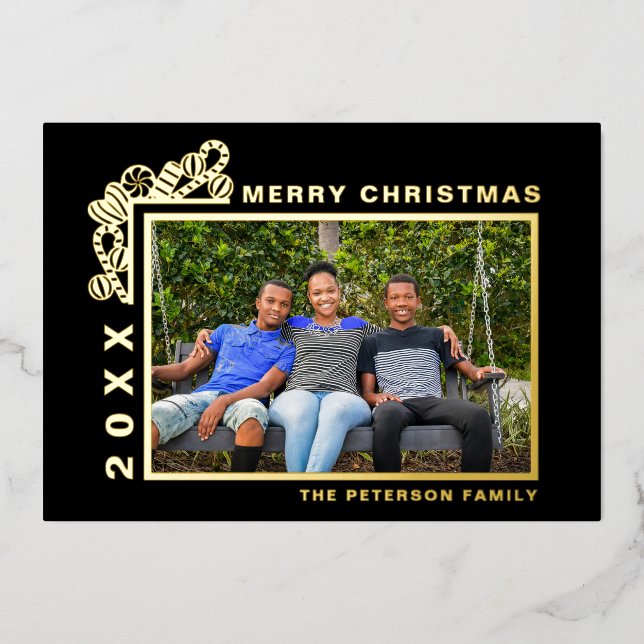 Single Photo Merry Christmas Gold Foil Holiday Card (Front)