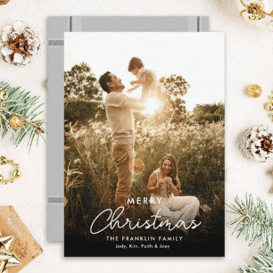 Single photo photo Christmas Card Modern Plaid 