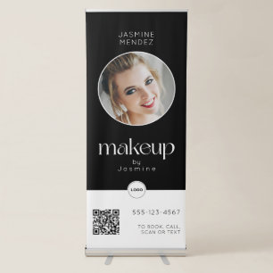 Single Photo QR Makeup Black White Logo Salon Retractable Banner