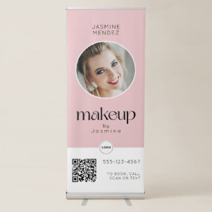 Single Photo QR Makeup Blush Pink White Salon Retractable Banner