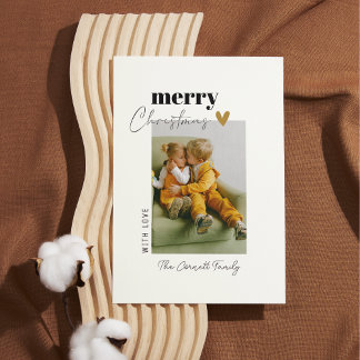 Single Photo Simple Gold Minimalist Christmas Card