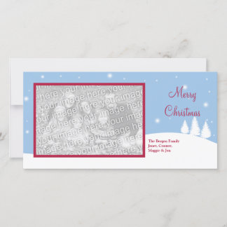 Single photo snowy blue Christmas holiday greeting Card