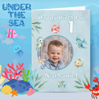Single Photo Under The Sea Themed Birthday Card
