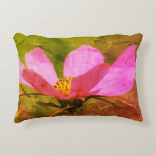 Single Pink Cosmos Flower Abstract Grunge  Decorative Cushion