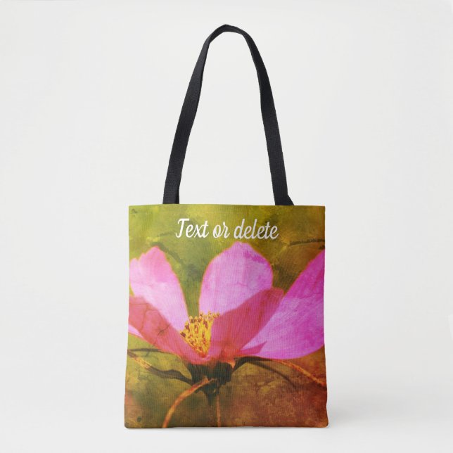 Single Pink Cosmos Flower Art Personalised Tote Bag (Front)