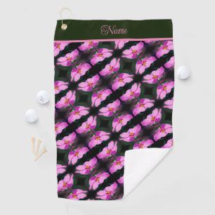 Single Pink Cosmos Flower Pattern Personalised  Golf Towel