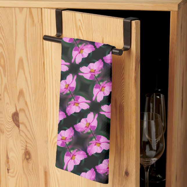 Single Pink Cosmos Flower Pattern     Tea Towel (Thirds Fold)