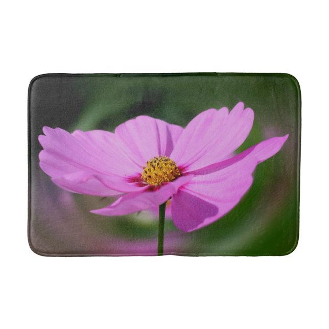 Single Pink Cosmos Wildflower   Bath Mat (Front)