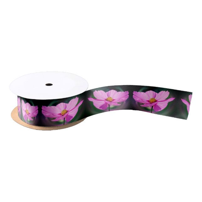 Single Pink Cosmos Wildflower  Satin Ribbon (Spool)