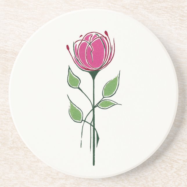 Single Pink Glasgow Style Rose Coaster (Front)