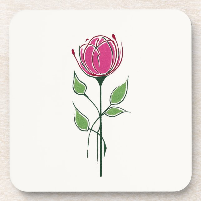 Single Pink Glasgow Style Rose Coaster (Front)