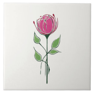 Single Pink Glasgow Style Rose Tile