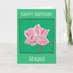 Single pink orchid flower happy birthday your name card