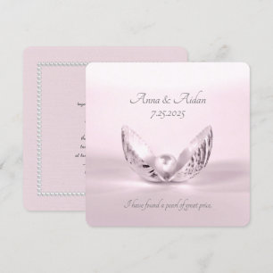 single pink pearl in seashell wedding invite