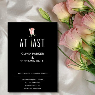 Single Pink Rose At Last Modern Minimal  Wedding  Invitation