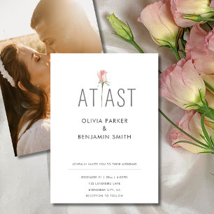 Single Pink Rose At Last Photo Elegant Wedding Invitation