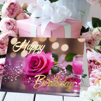 Single Pink Rose Elegant Birthday Wish