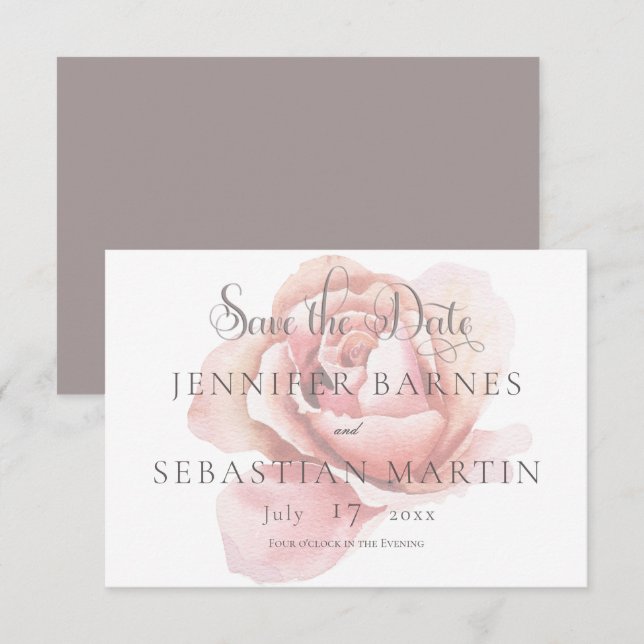 Single Pink Rosebud Flower Wedding Save The Date (Front/Back)
