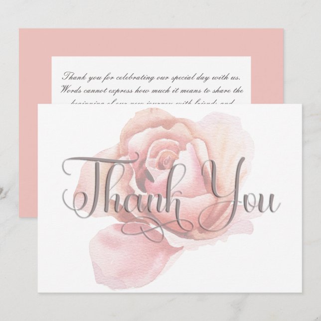 Single Pink Rosebud Flower Wedding Thank You Card (Front/Back)