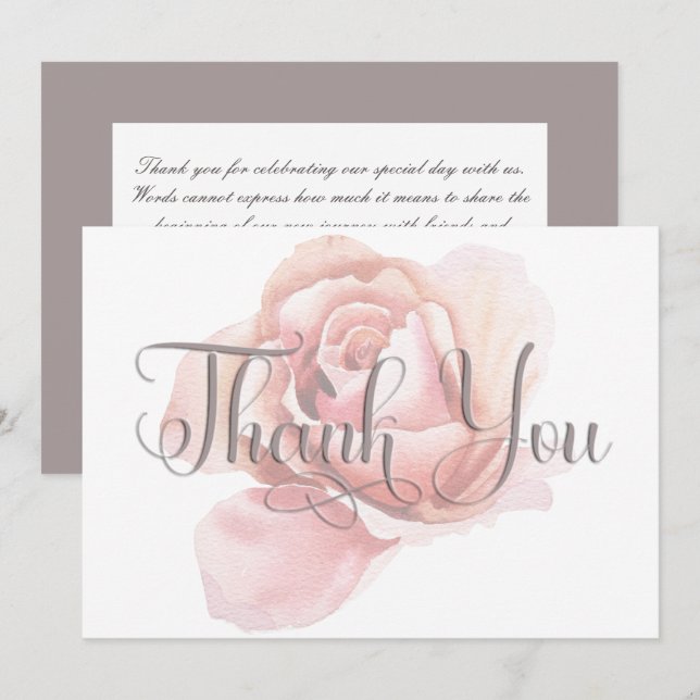 Single Pink Rosebud Flower Wedding Thank You Card (Front/Back)