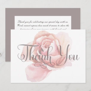 Single Pink Rosebud Flower Wedding Thank You Card