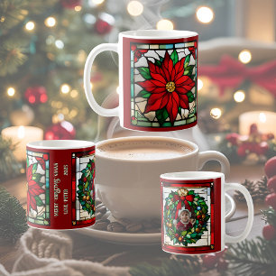 Single Poinsettias Faux Stained Glass Coffee Mug