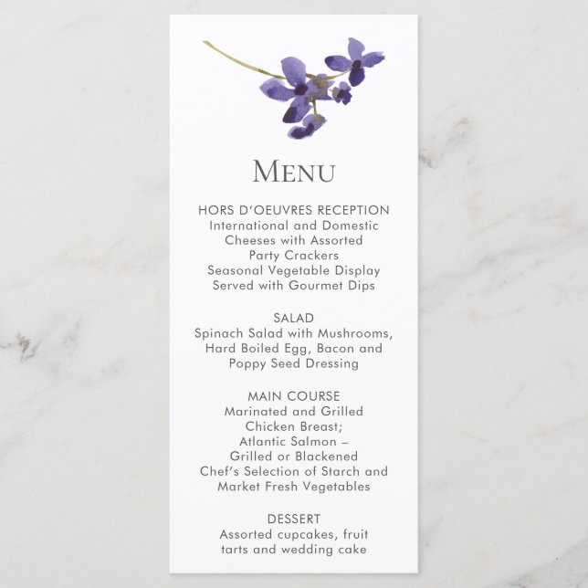Single Purple Flower Stem Menu Cards (Front)