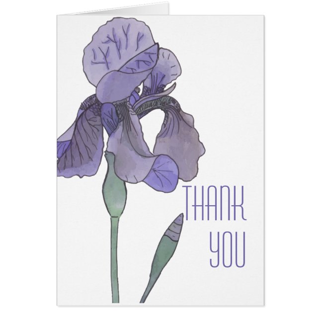 Single Purple Iris Flower Art Thank You Card (Front)