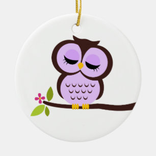 Single Purple Owl Ceramic Tree Decoration