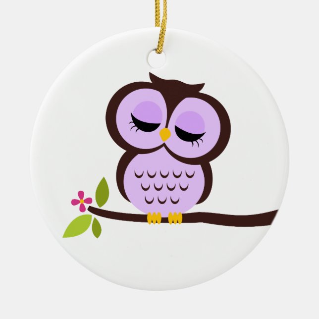 Single Purple Owl Ceramic Tree Decoration (Front)