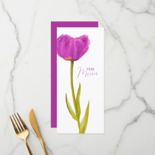 Single purple tulip watercolor art wedding menu