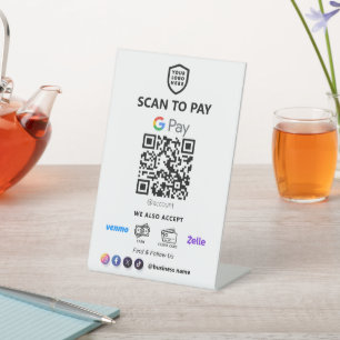 Single QR Code Payment White Scan to Pay Pedestal Sign