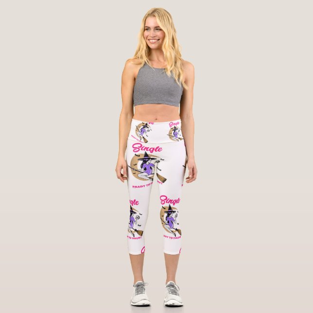 Single Ready to Haunt Halloween funny  Capri Leggings (Front)