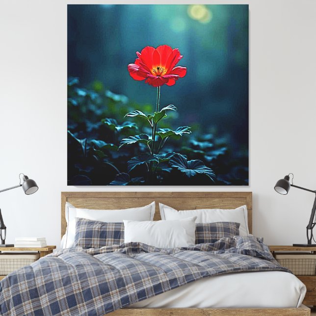 Single Red Bloom Focus Design Canvas Print (Insitu(Bedroom))