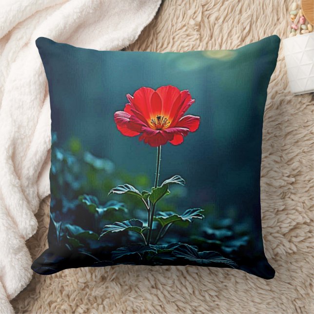 Single Red Bloom Focus Design Cushion (Blanket)