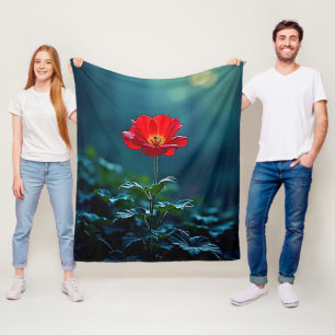 Single Red Bloom Focus Design Fleece Blanket