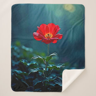 Single Red Bloom Focus Design Sherpa Blanket
