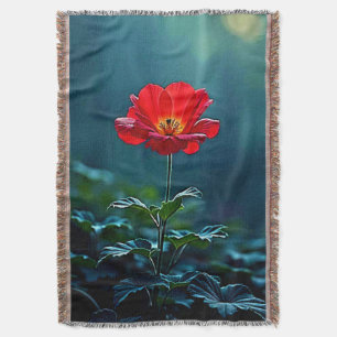 Single Red Bloom Focus Design Throw Blanket