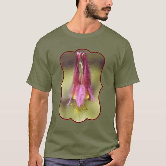 Single Red Columbine Flower Art T-Shirt (Front)