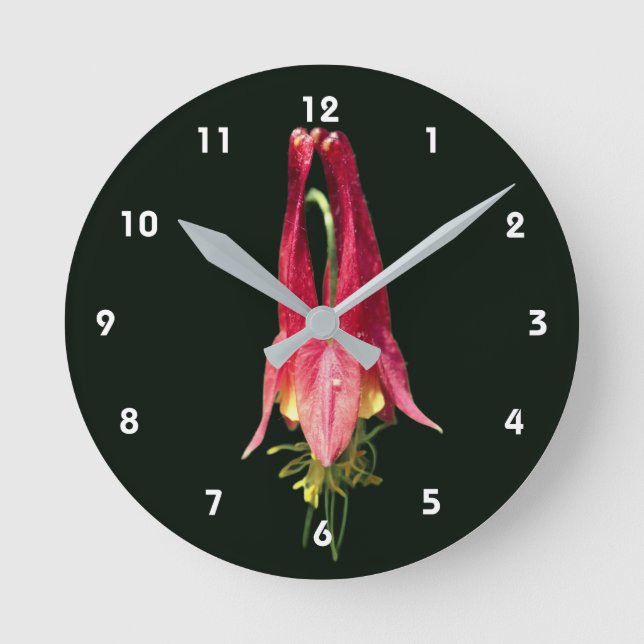 Single Red Columbine Flower  Round Clock (Front)