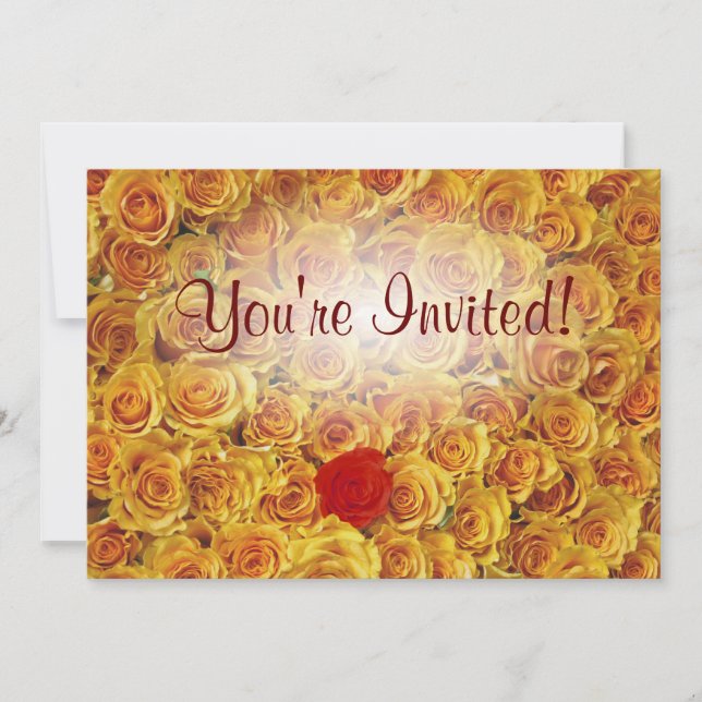 Single Red in Yellow Bed Roses Invitation (Front)