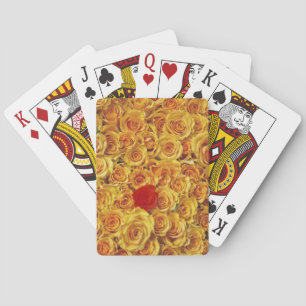 Single Red in Yellow Bed Roses Playing Cards