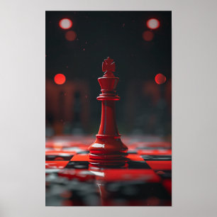 Single Red King Chess Piece Poster