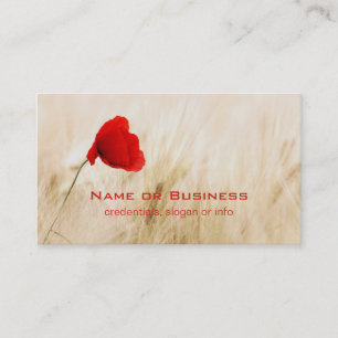 Single Red Poppy in a Grassy Field Business Card