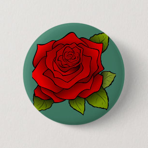 Single Red Rose 6 Cm Round Badge