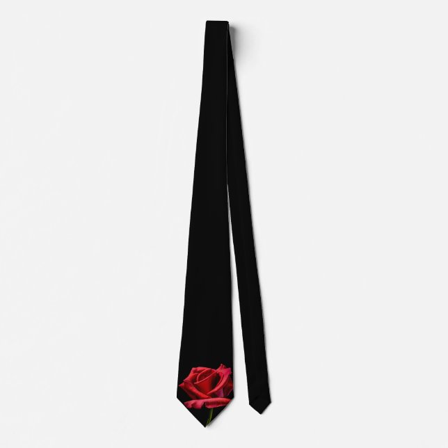 Single Red Rose Black Background Tie (Front)