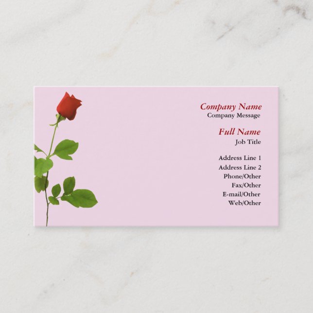 Single Red Rose Business Card Template (Front)